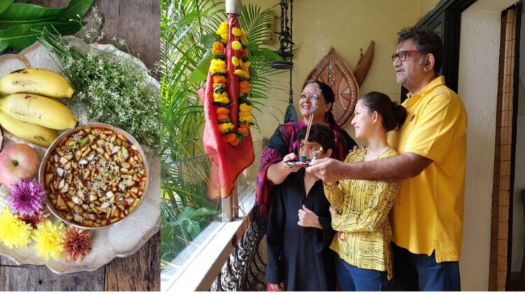 A Telugu family in India mark Ugadhi, an equivalent to the Tamil New Year, Vishu and Vaisakhi.