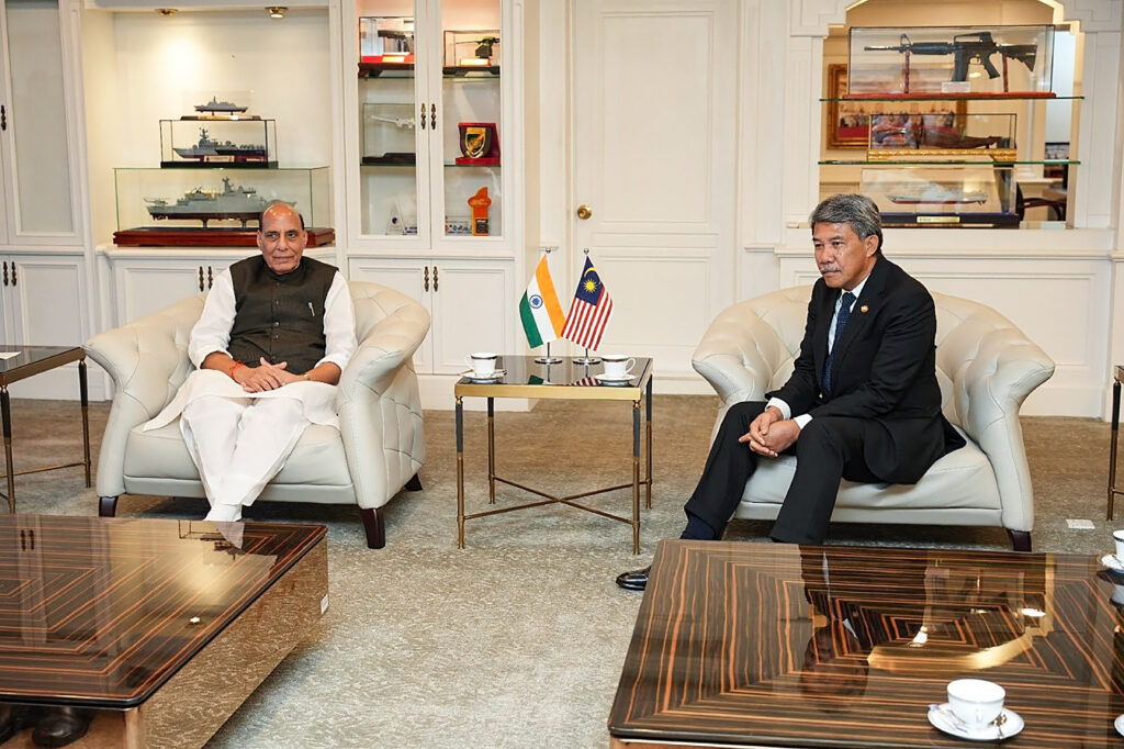 **EDS: TWITTER IMAGE VIA @rajnathsingh** Kuala Lumpur: Defence Minister Rajnath Singh with Defence Minister of Malaysia Mohamad Hasan during a meeting, in Kuala Lumpur, Malaysia, Monday, July 10, 2023. (PTI Photo)(PTI07_10_2023_000078B)